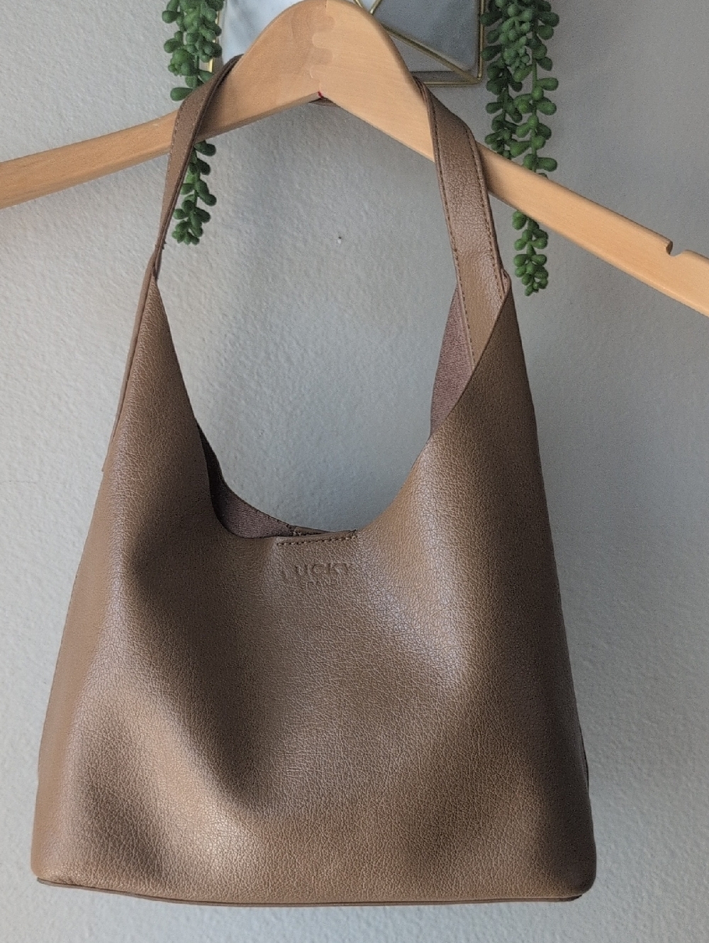 Lucky Brand Taupe/Brown Faux Leather Shoulder Hobo